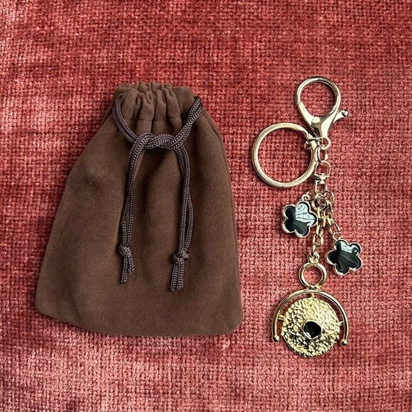 GEOMETRIC BAG CHARM Black and Gold Tone - Picture 1 of 6